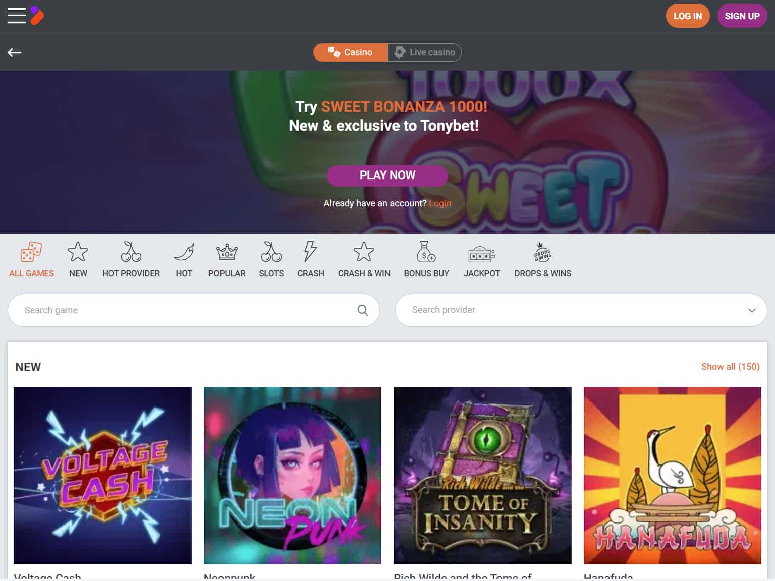 TonyBet Casino screenshot