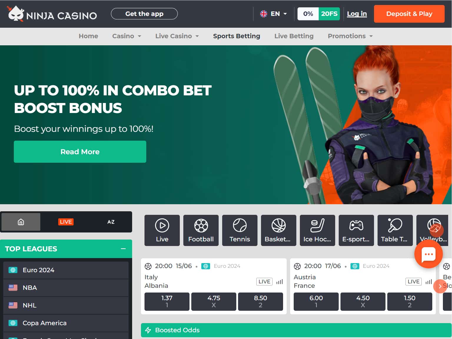 Ninja Casino sportsbook screenshot